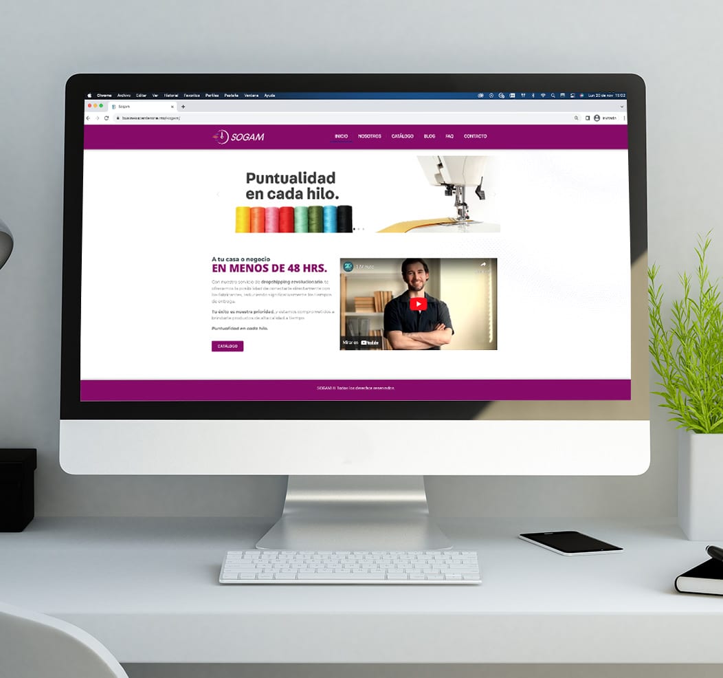 Sitio web sogam.com.mx — home con catálogo, cotizador y mensaje de entrega en menos de 48 horas